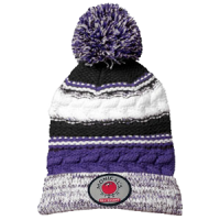 purple knit pom hat